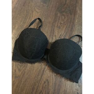 Victorias Secret Dream Angels Lined Demi Bra Black Lace Eyelash Trim 32DDD